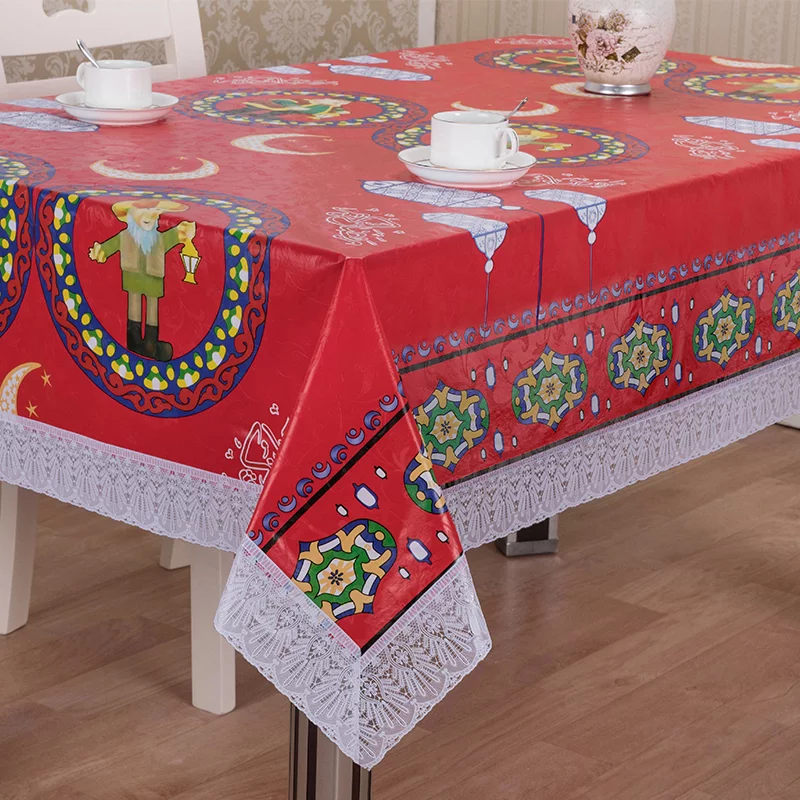 Muslim Eid Al Adha Tablecloth Ramadan Kareem Table Cloth Moon Eid Mubarak Tablecloth Plastic Vinyl Table Cover